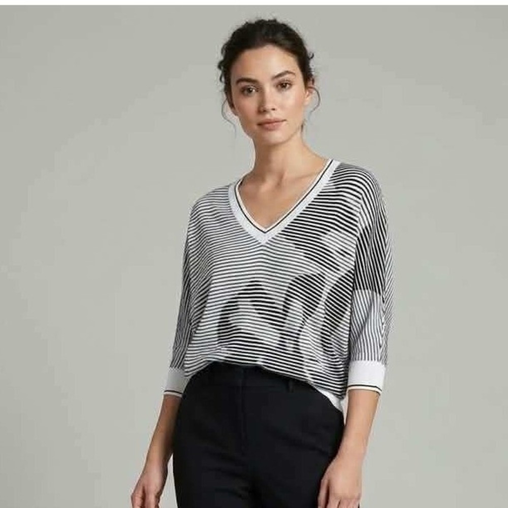 WHBM M Striped Dolman Sweater Nautical Coastal Preppy Minimalist Quiet Luxury